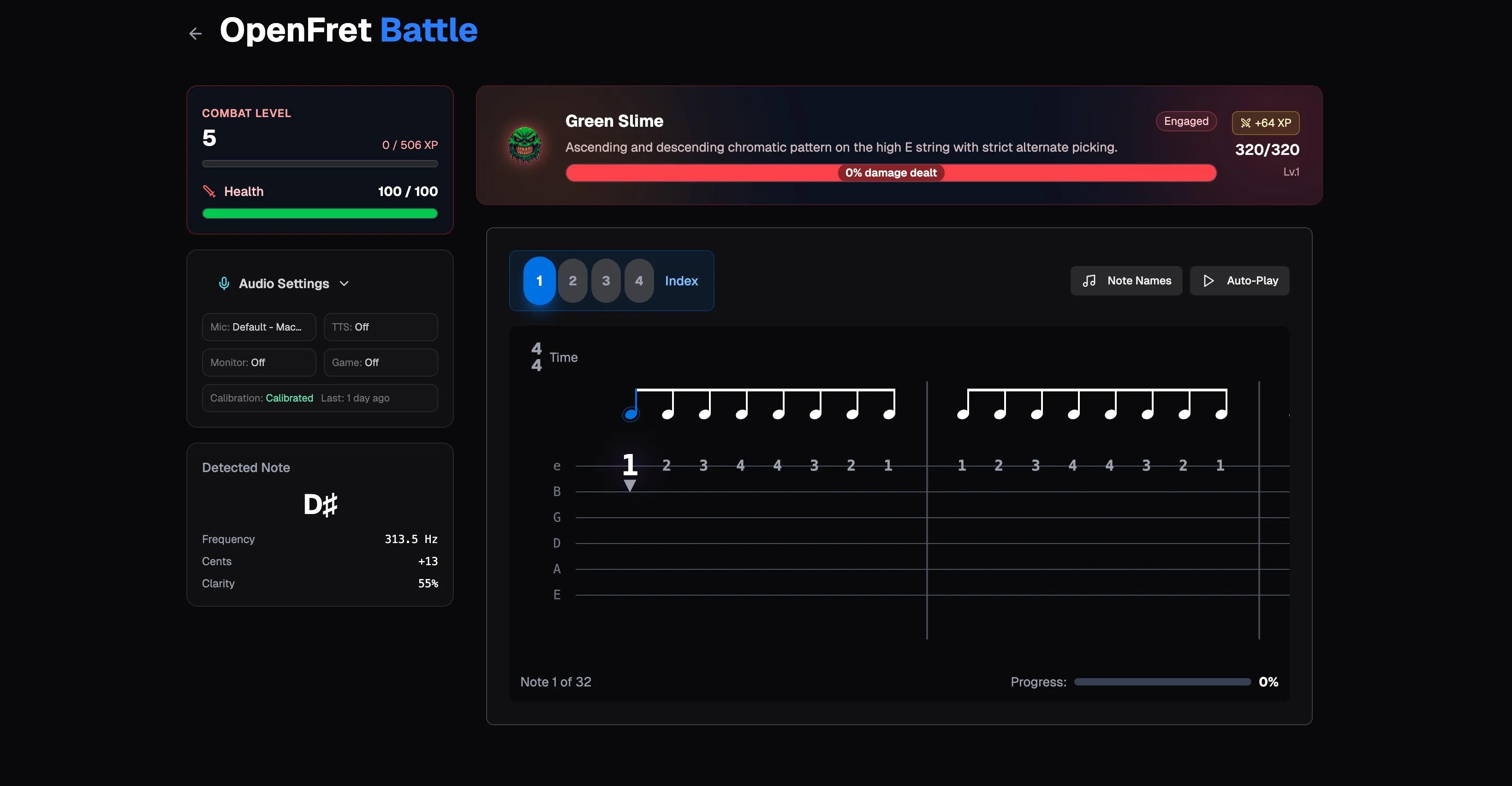 Battle Screen - Fight monsters by playing guitar notes